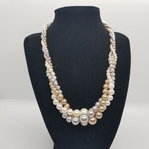 Roman twisted faux pearl necklace white silver gold